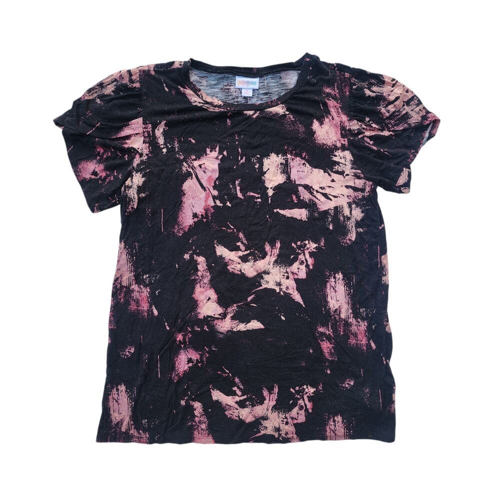 LuLaRoe Olive Top Womens Size Small Black Pink Abstract Print Tulip Sleeve